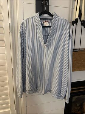 Vintage Striped Utility Jacket in Light Blue and White